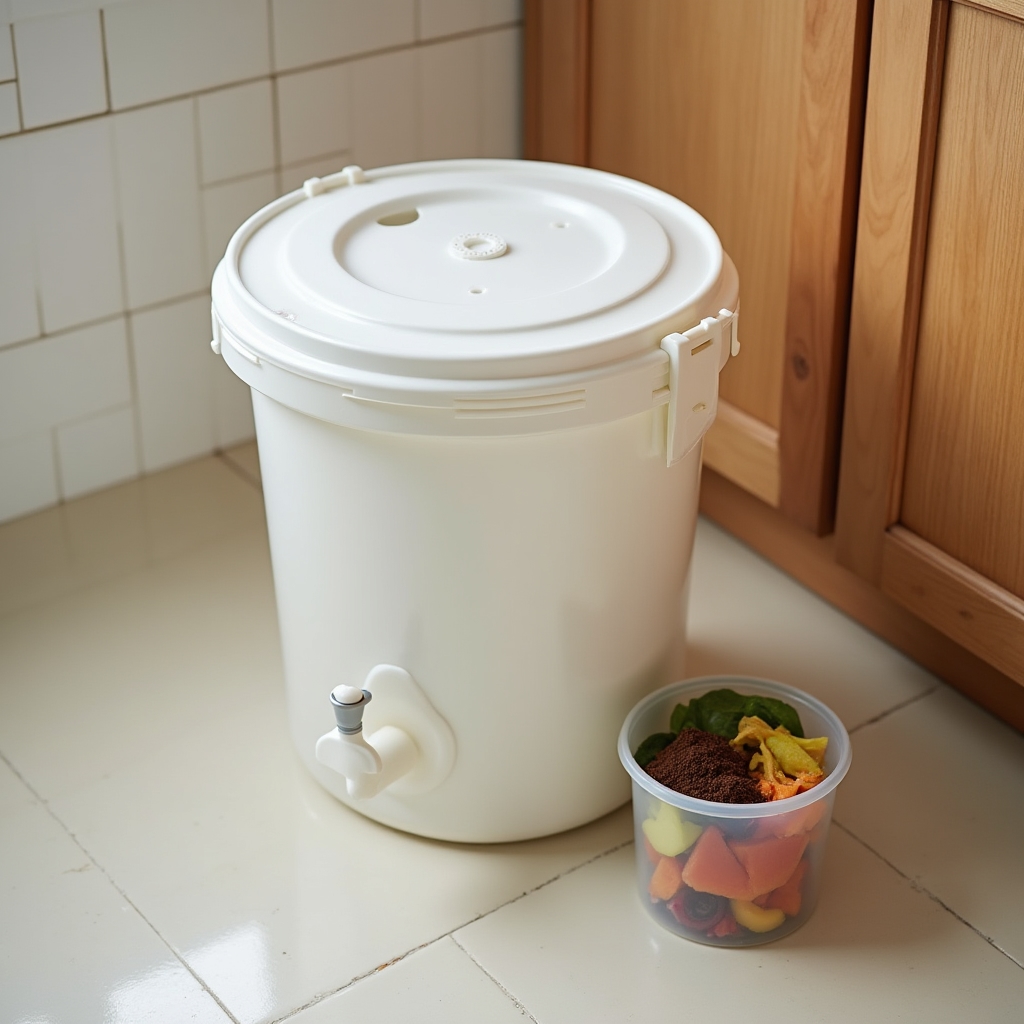 Sistem de compostare Bokashi în găleată pentru apartament